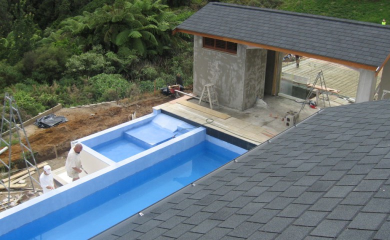 Roof view of outdoor swimming pool area for new dwelling